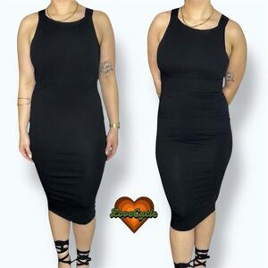 Women's ASOS Strap Back Pinny Bodycon Black Midi Dress – Size 2